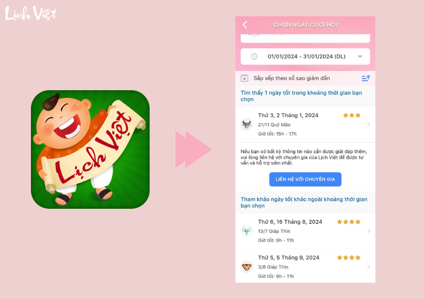 chọn ng&agrave;y tốt c&ugrave;ng Lịch Việt