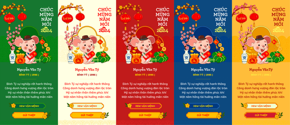 Tùy chọn màu sắc cho thiệp Tết 2024