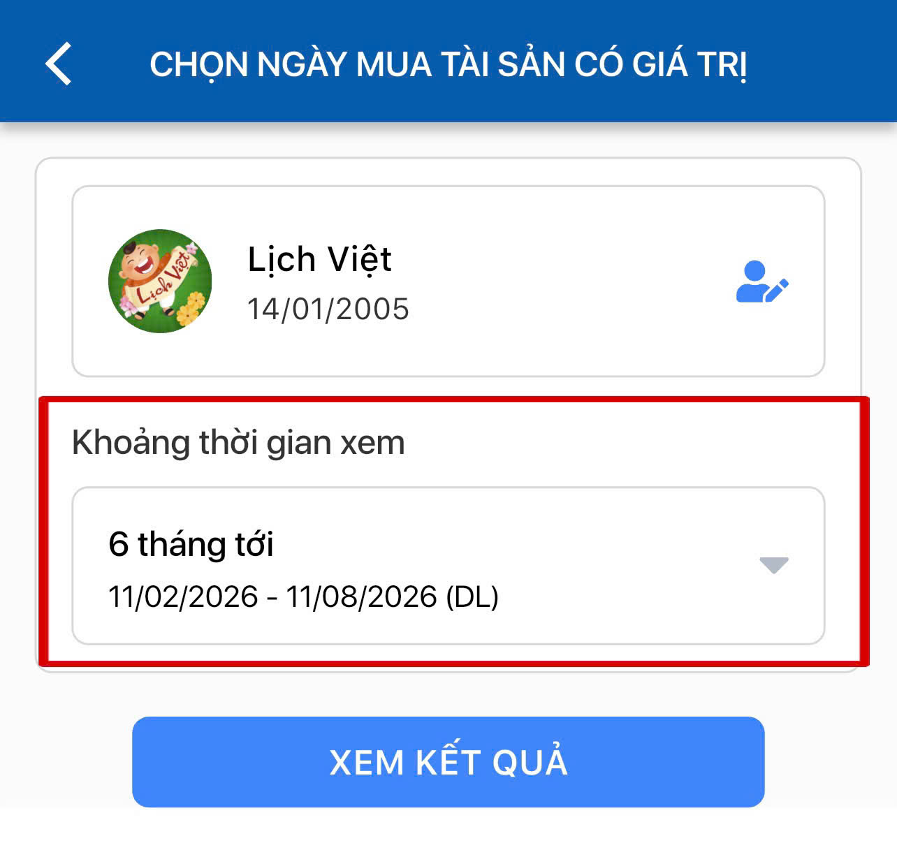Chọn thời gian