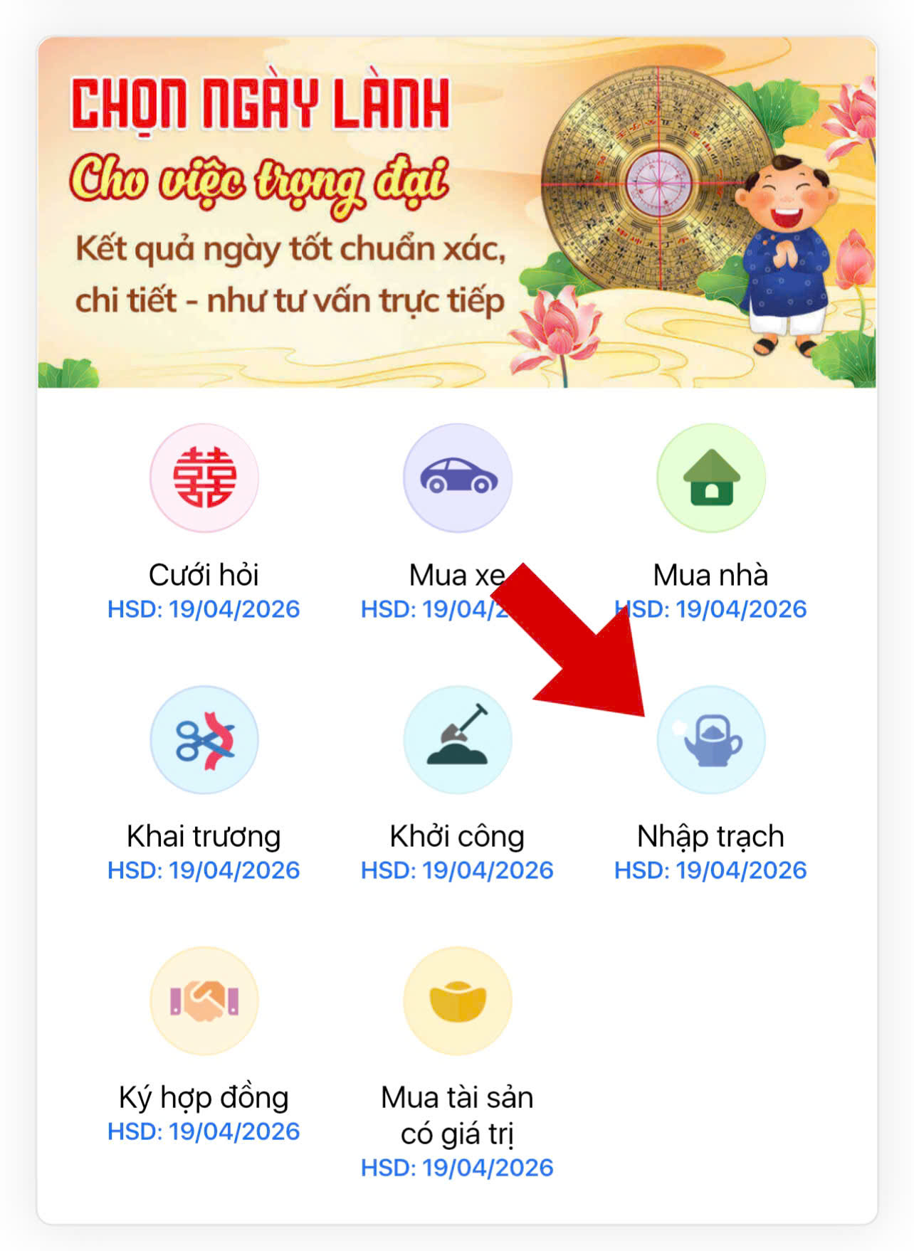 Xem ng&agrave;y nhập trạch