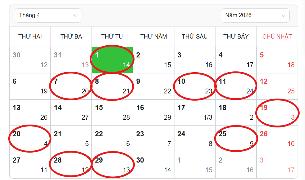 Ng&agrave;y đẹp cắt t&oacute;c th&aacute;ng 4/2026