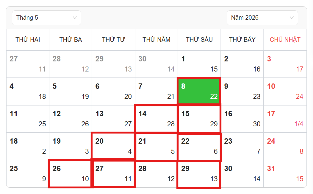 Ng&agrave;y đẹp cắt t&oacute;c th&aacute;ng 5-2026