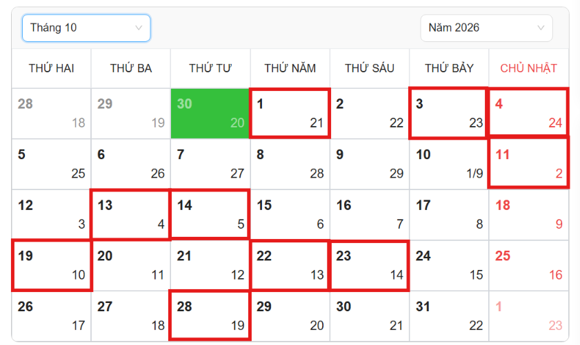 Ng&agrave;y đẹp cắt t&oacute;c th&aacute;ng 10/2026